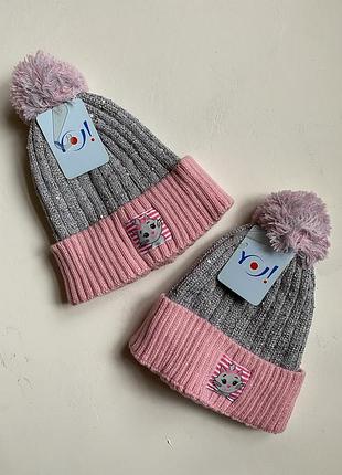 Вязаные шапки с подкладкой для девочки