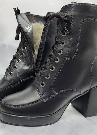 Распродажа!стильные зимние кожаные ботинки на платформе с каблучком romax 36-40р.