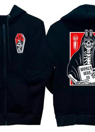 Тепла толстовка мілітарі з принтом третя світова війна 2xs-2xl