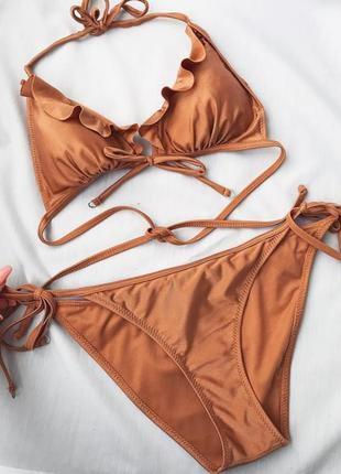 Роскошный шоколадный купальник пушап с рюшами river island s