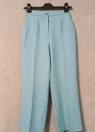 Широкие голубые брюки палаццо на высокой посадке свободные штаны2 фото