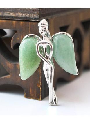 Кулон "ангел с каменными крыльями" вставка зеленый авантюрин