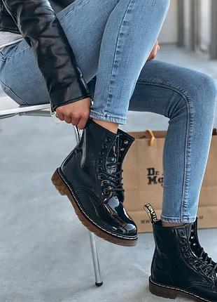 Шикарные женские ботинки  dr.martens 1460 black logo (термо)