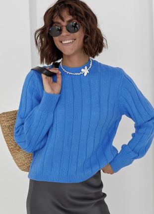 Свитер синего цвета женский, стильный свитер на осень или зиму