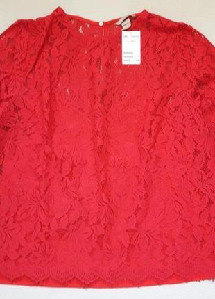 Обалденная красная кружевная блуза кофта с длинным рукавом с майкой внутри h&m