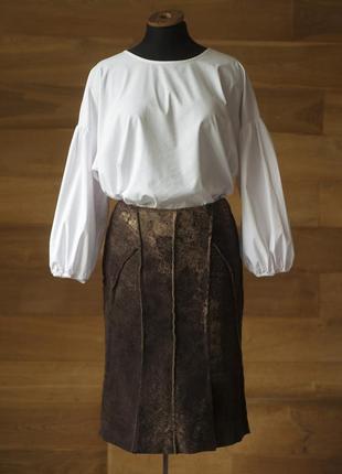 Коричневая юбка миди из натуральной жемчужной замши martina casella, размер xs, s