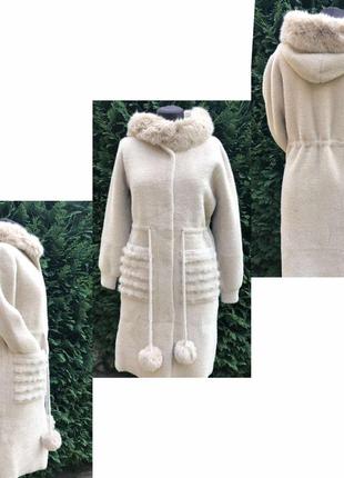 Пальто альпака туреччина 🇹🇷 з капюшоном та хутром2 фото