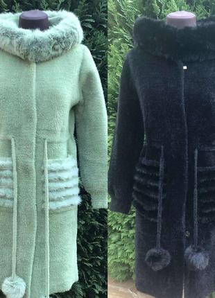 Пальто альпака туреччина 🇹🇷 з капюшоном та хутром3 фото