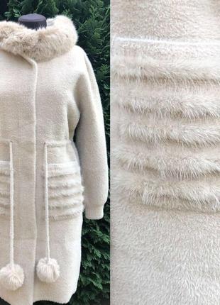 Пальто альпака туреччина 🇹🇷 з капюшоном та хутром1 фото