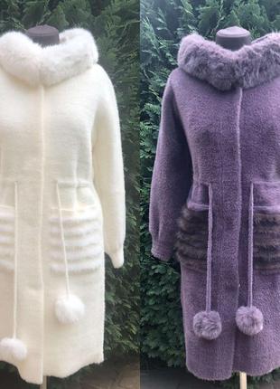 Пальто альпака туреччина 🇹🇷 з капюшоном та хутром5 фото