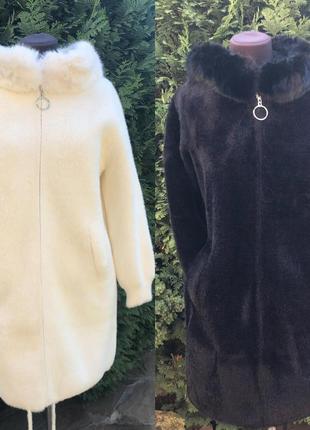 Пальто альпака туреччина 🇹🇷 з капюшоном та хутром6 фото