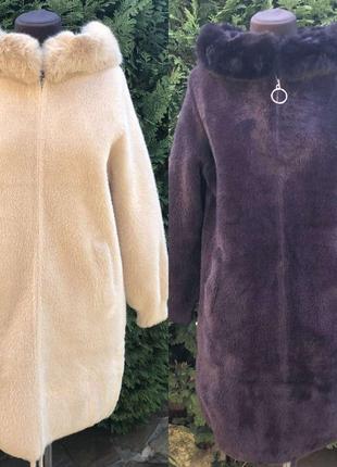 Пальто альпака туреччина 🇹🇷 з капюшоном та хутром1 фото