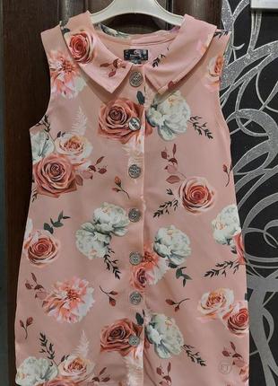 Нарядная блуза на пуговицах с воротничком в цветочный принт firetrap 5-6 лет2 фото