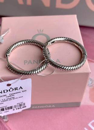 Серьги пандора серебро 925 серьги pandora хупы «для бусин» серьги кольца конго оригинальные серьги пандора новые бирка пломба1 фото