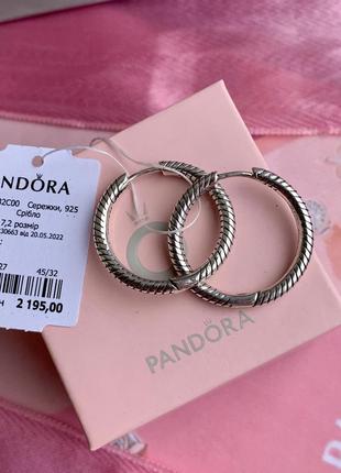 Серьги пандора серебро 925 серьги pandora хупы «для бусин» серьги кольца конго оригинальные серьги пандора новые бирка пломба4 фото