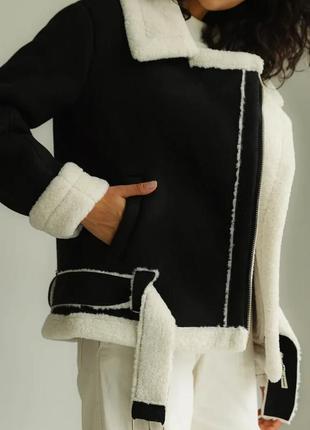 Куртка косуха-авіатор замшева на еко овчині 42-48 розміри різні кольори чорний4 фото