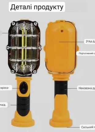Гаражна бездротова світлодіодна led-лампа-світильник (автомобільне перенесення з магнітом на батарейках)3 фото