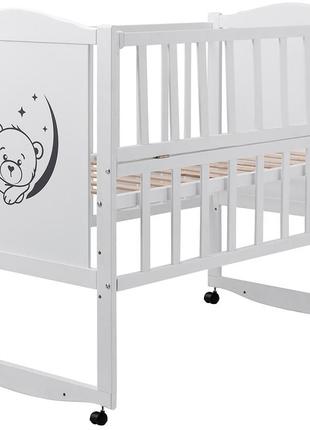 Ліжко babyroom тедді t-01 фігурне бильце, відкидний бік, колеса білий