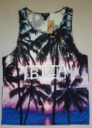 Крутая майка в тропический принт с надписью ibiza большого размера cedar wood state