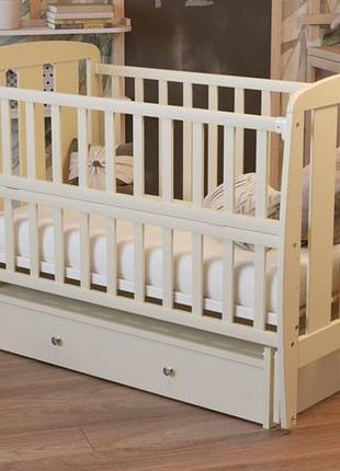 Кровать babyroom шарик sh-03 маятник, ящик, откидной бок бук слоновая кость