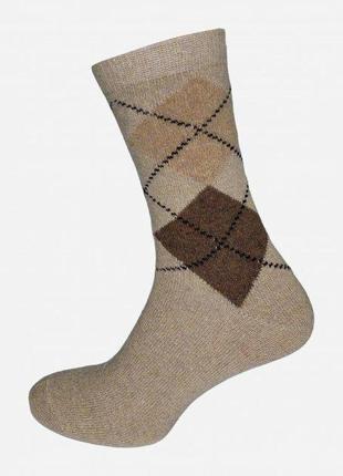 Вовняні шкарпетки чоловічі зимові теплі високі лео орнамент з овечої вовни коричневі з чорним1 фото
