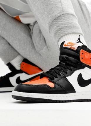 Мужские кроссовки nike air jordan 1 mid orange black white 41-42-43-44-452 фото