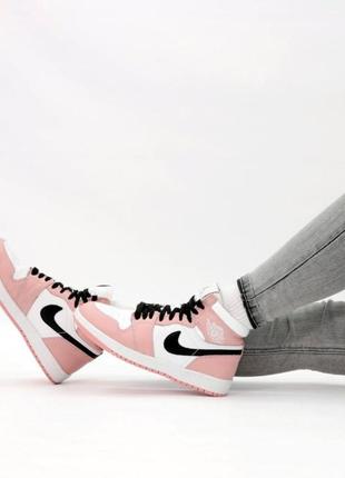 Женские кроссовки nike air jordan 1 mid pink white 37-38-39-404 фото