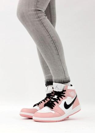 Женские кроссовки nike air jordan 1 mid pink white 37-38-39-402 фото