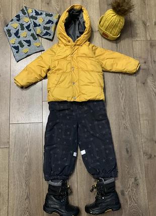 Курточка демисезонная/еврозима на флисе с капюшоном (унисекс) желтая zara (испания)