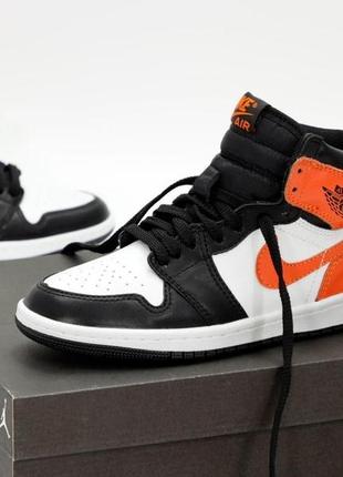 Чоловічі кросівки nike air jordan 1 mid orange black white 40-41-42-43-44-45