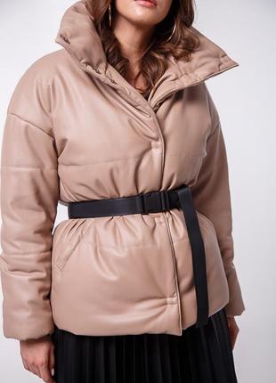 Дизайнерський пуховик з еко шкіри