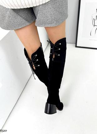 Ботфорти, чорні, натуральна замша, демі/зима