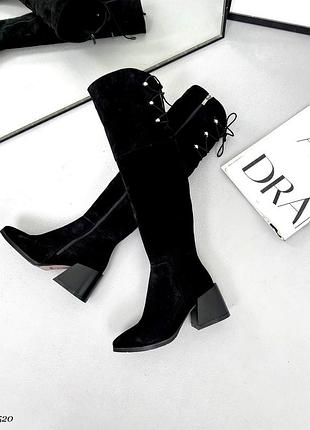 Ботфорти, чорні, натуральна замша, демі/зима