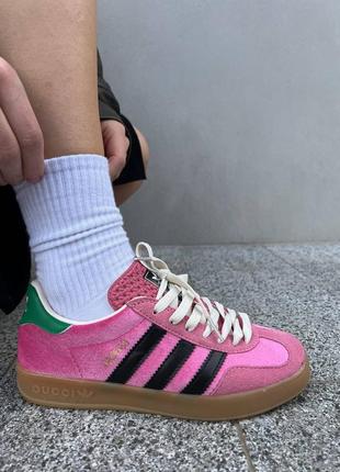 Кроссовки gucci x adidas light pink gazelle pink velvet8 фото