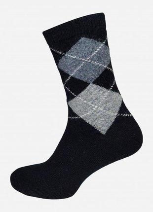 Вовняні шкарпетки чоловічі зимові теплі високі лео орнамент з овечої вовни коричневі з чорним