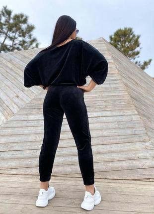 Женский удобный мягкий велюровый спортивный костюм норма и батал двойка штаны кофта большие размеры черный4 фото