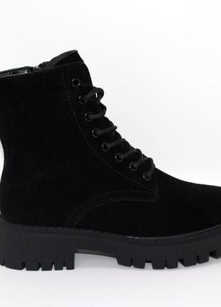 Базовые черные женские ботинки демисезонные, на флисе, осенние, весенние, замшевые/замша-женская обувь осень6 фото