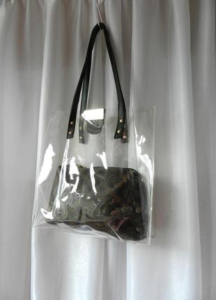 Красива сумка 2 в 1 прозора велика сумка і красива косметичка на вибір замери прозорової сумки підій3 фото