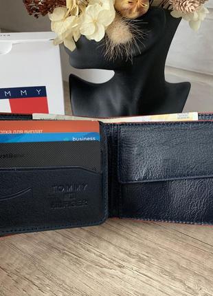 Мужской кожаный небольшой кошелёк портмоне в коробочке синий натуральная кожа3 фото