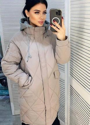 Жіноча стьогана куртка-пальто на синтепоні10 фото