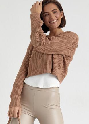 Комплект-двійка з в'язаним пуловером та майкою пуловер коричневий бежевий кофта в’язана джемпер светр укорочений4 фото