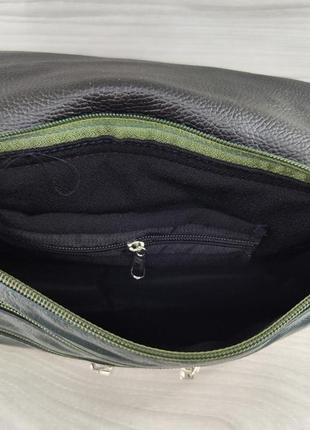 Сумка жіноча поліпшеної якості !!! з натуральної шкіри темно зелена стильна сумочка через плече на кожен день5 фото