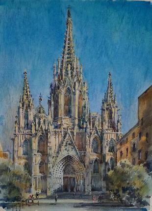 Міський пейзаж/акварель/"barcelona cathedral"1 фото