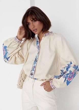 Колоритна блуза вишиванка, українська вишиванка в етнічному стилі, етно сорочка з вишивкою
