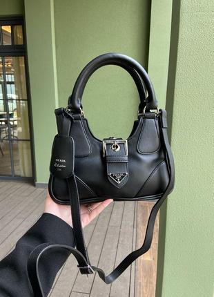 Женская сумка прада черная prada moon padded nappa-leather black