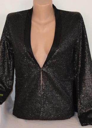 Брендовый черный пиджак жакет блейзер с карманами east femme паетки этикетка2 фото