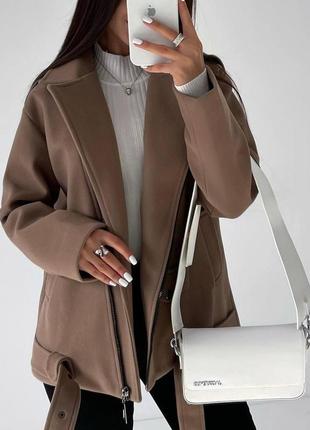 Жіноче коротке кашемірове пальто косуха з поясом, куртка піджак з кашеміру демісезонний