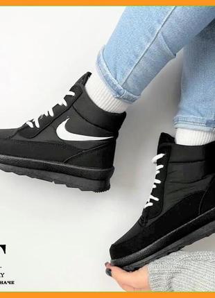 Зимові жіночі кросівки на хутрі чорні снікерси в стилі n!ke (розміри: 37,38,39,40)3 фото
