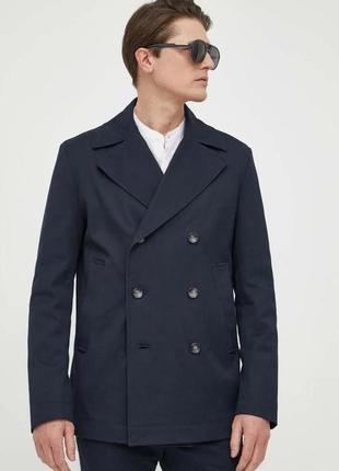 Шерстяная куртка двубортное пальто guess темный синий цвет