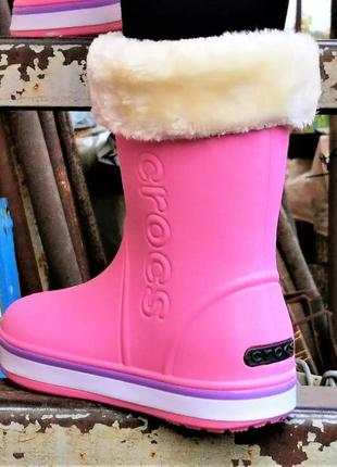 Жіночі гумові напівчоботи crocs рожеві чоботи крокси теплі зимові (розміри: 36)5 фото